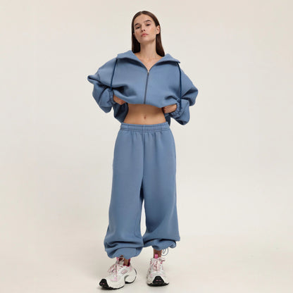 Ladies oversized casual loungewear with soft hood and wide pants Chic and Style