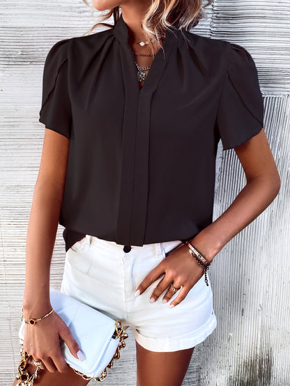Dames Élégante blouse avec col montant et manches bouffantes Chic und Stil