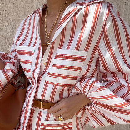 Dames Chemise d'été légère avec motif à rayures tendance Chic und Stil
