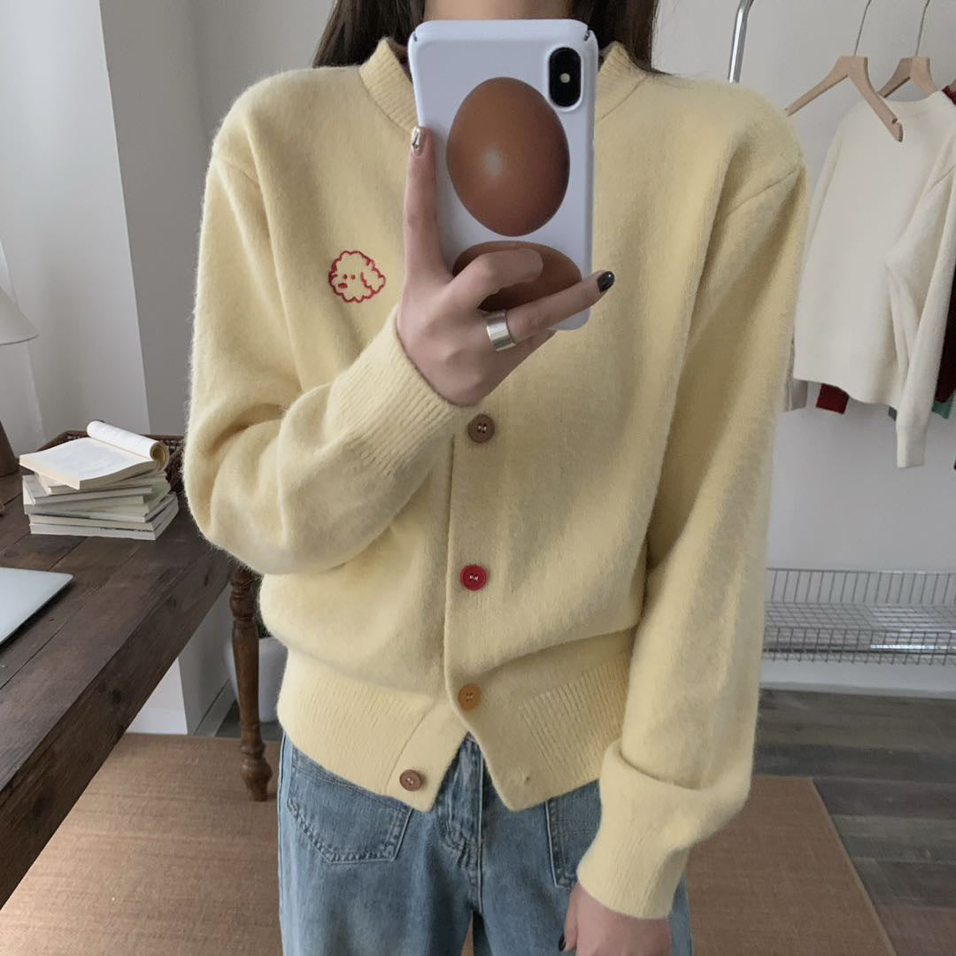 Dames pull-over en tricot douillet avec décolleté boutonné et motif brodé Chic und Stil