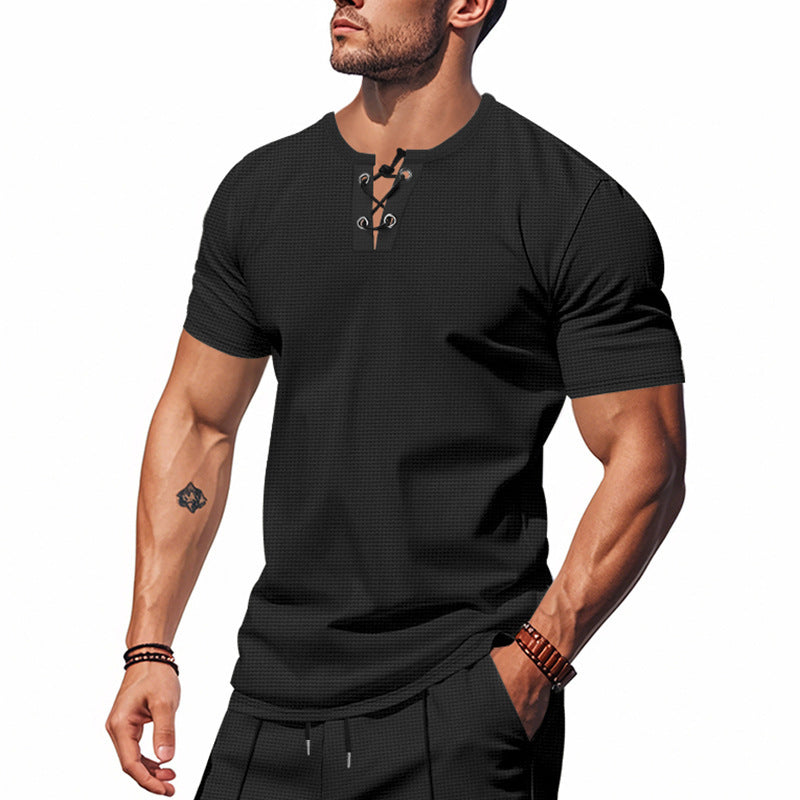 Chemise Henley à manches courtes pour hommes avec lacets décoratifs Chic und Stil