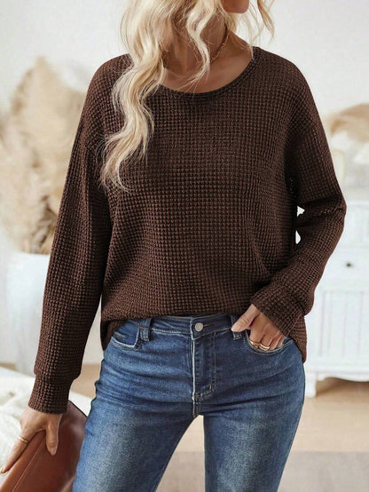 Casual waffle knit pullover for women Chic and Style