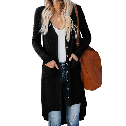 Dames Long Pull Cardigan avec Boutons et Poches Chic und Stil
