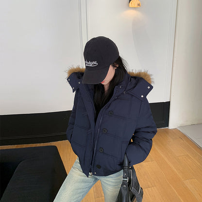 Dame veste d'hiver rembourrée avec col en fausse fourrure amovible et poches pratiques Chic und Stil