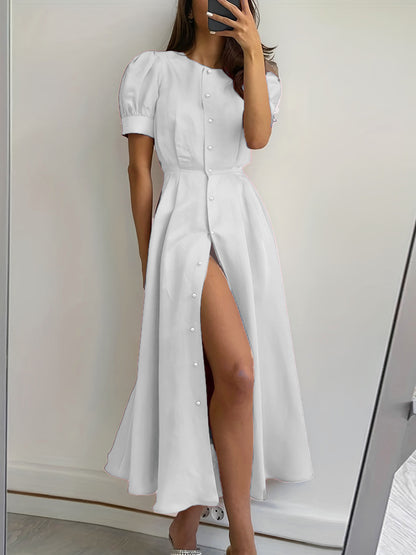 Robe maxi femme avec boutonnage, manches bouffantes et fente latérale Chic und Stil
