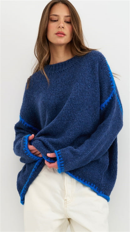 Pull en tricot douillet pour femmes avec des détails d'accent contrastants Chic und Stil
