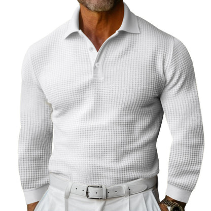 Men's long sleeve polo shirt with textured fabric and stylish collar Chic and Style