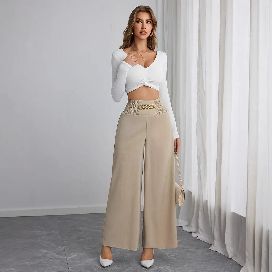 High-waisted wide-leg pants for women with decorative elastic and a trendy belt Chic and Style