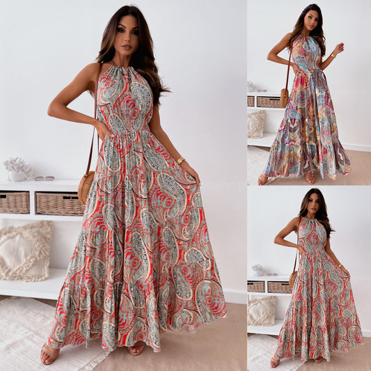 Robe maxi pour femmes en style boho avec décolleté nageur et jupe fluide Chic und Stil