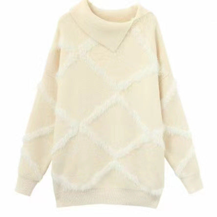 Dames Grand pull en tricot avec motif géométrique et col haut Chic und Stil
