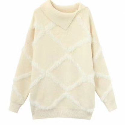 Dames Grand pull en tricot avec motif géométrique et col haut Chic und Stil