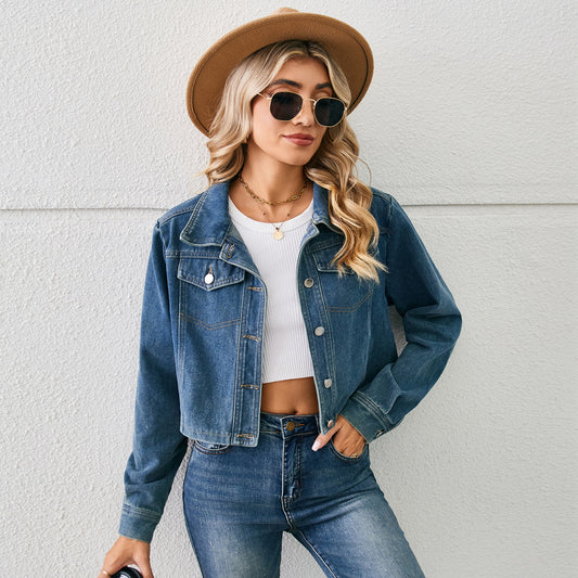 Veste en jean cropped pour femmes avec col classique Chic und Stil