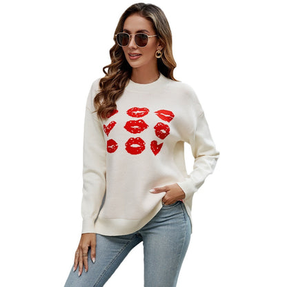 Pull femme avec motif de baiser et coupe décontractée Chic und Stil