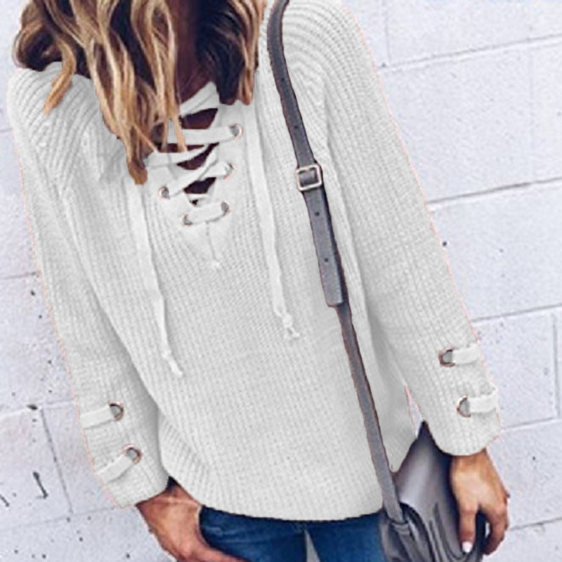 Pull en tricot pour femmes avec un design de lacets décoratif et une coupe confortable Chic und Stil
