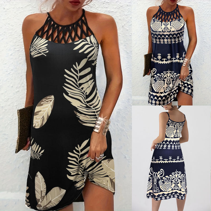 Dames Bohemian Halterneck Midi-Robe Chic und Stil