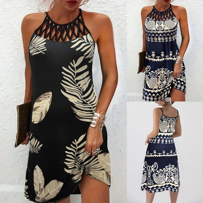 Dames Bohemian Halterneck Midi-Robe Chic und Stil