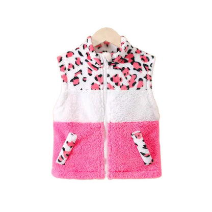 Dames gilet en polaire avec imprimé léopard tendance et design color block Chic und Stil