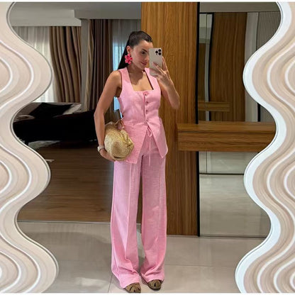 Dames Ensemble de costume de mariage élégant avec un haut ajusté et un style de pantalon large Chic und Stil