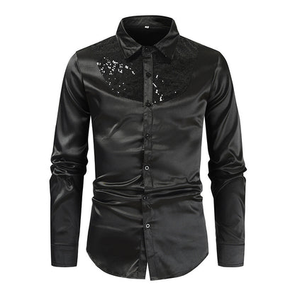 Chemise en satin élégante pour hommes avec inserts en sequins Chic und Stil