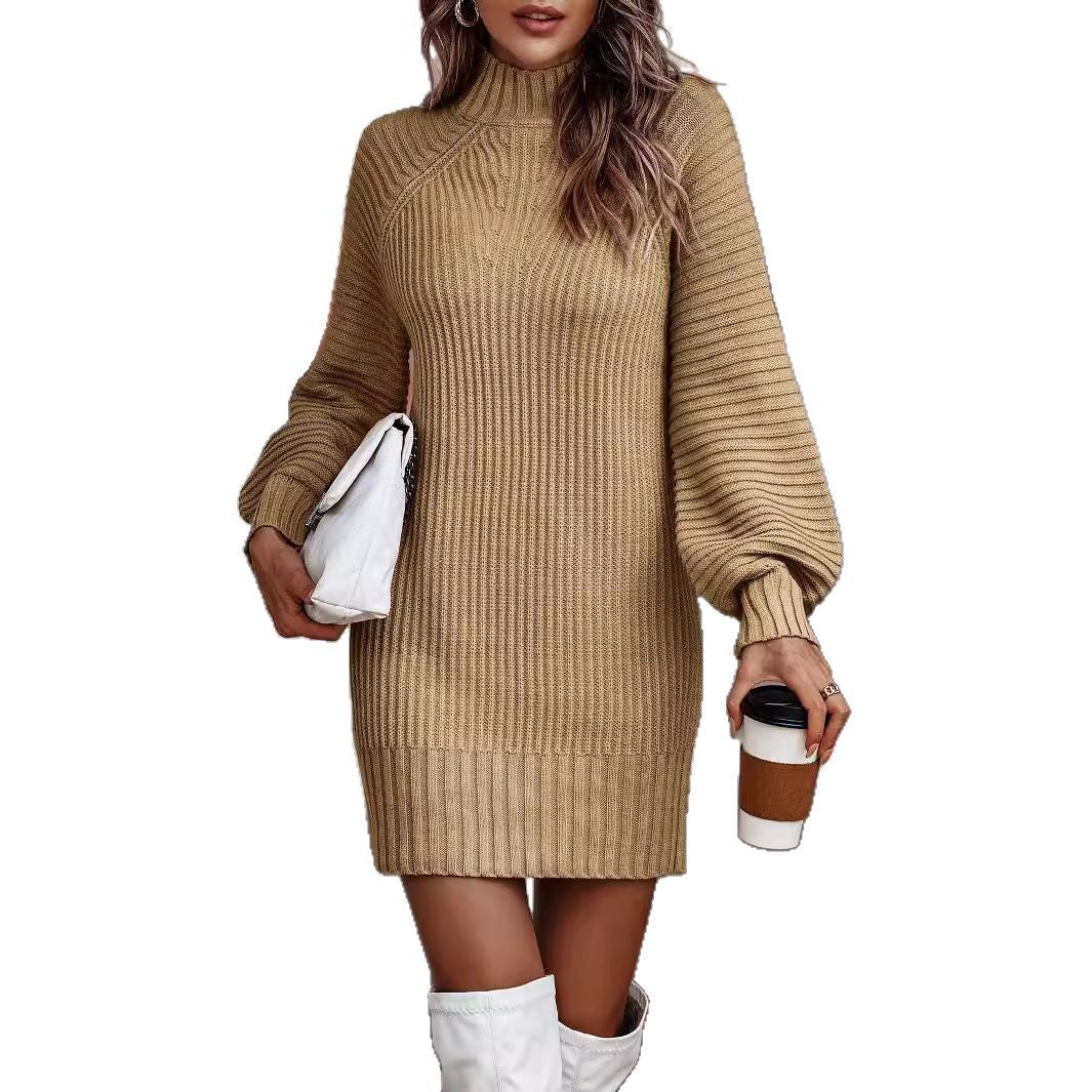 Robe en tricot pour femmes avec col roulé large et détails à manches bouffantes Chic und Stil