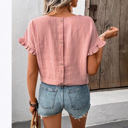 Blouse à manches courtes volants pour femmes avec dos en bouton Chic und Stil