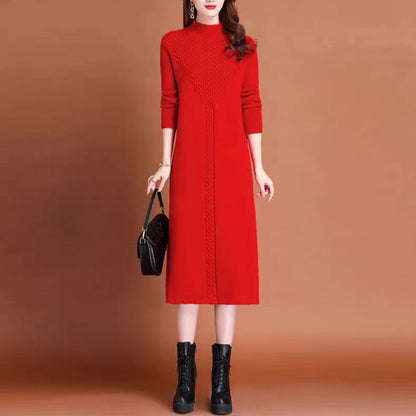 Robe maxi tricot pour femmes avec col haut et détails tressés élégants Chic und Stil