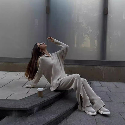 Casual sweater set for women and wide pants Chic und Stil