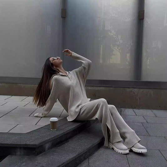 Casual sweater set for women and wide pants Chic und Stil