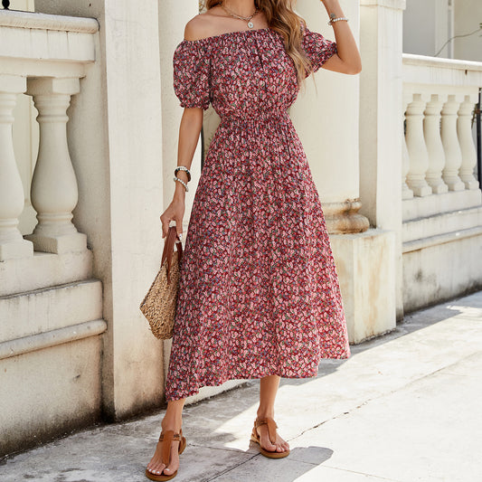 Dames Off-Shoulder Floral Maxi Robe Chic und Stil