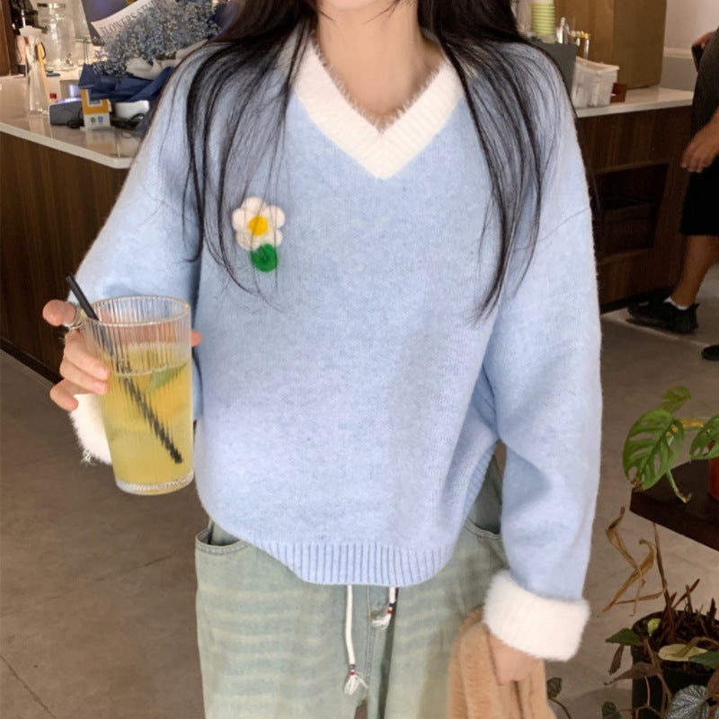 Pull en Viscose pour Femmes avec Décolleté en V et Broderie de Fleurs Chic und Stil