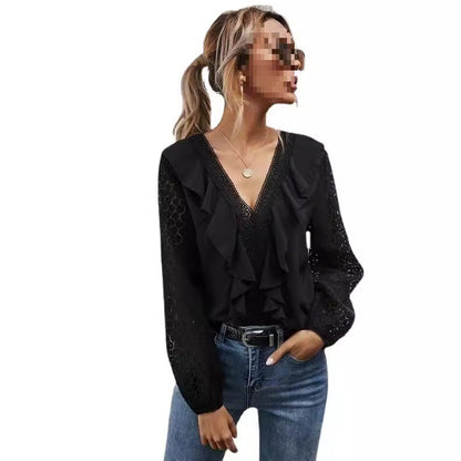 Blouse à volants pour femmes avec manches transparentes et délicats accents en dentelle Chic und Stil