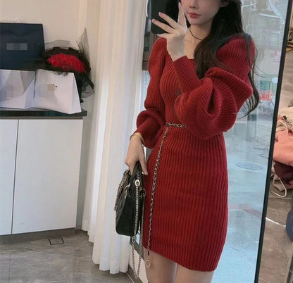 Robe en tricot pour femmes avec motif structuré et manches volumineuses Chic und Stil