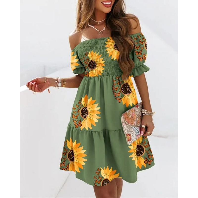 Robe à volants florale décolletée pour femmes Chic und Stil