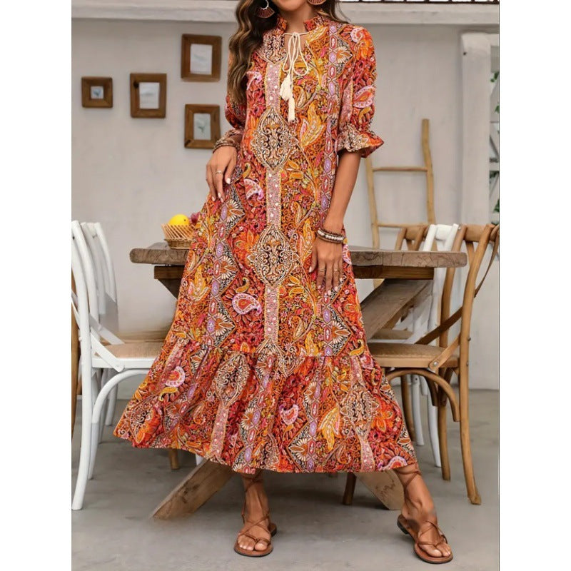 Robe maxi femme avec motif paisley ludique et détails volantés Chic und Stil