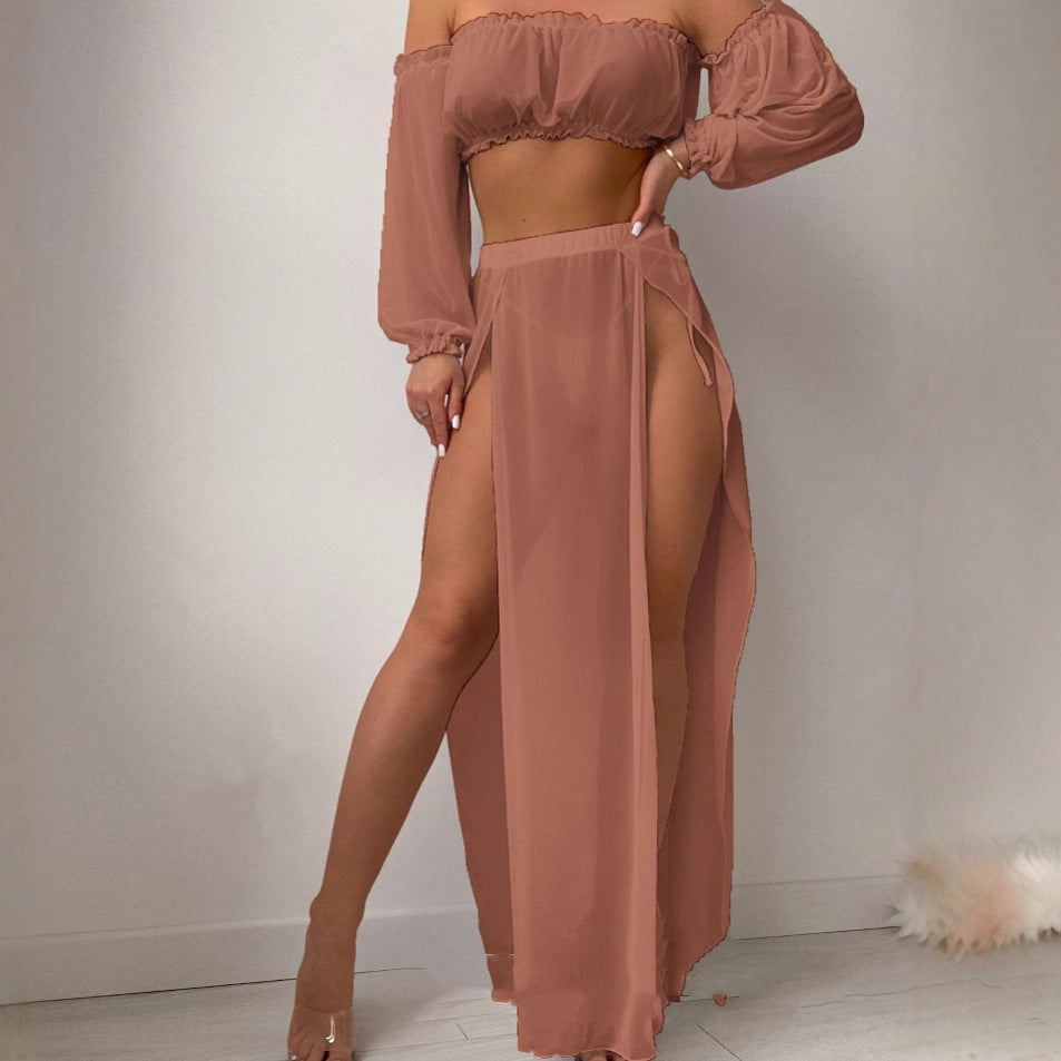 Dames Robe de Plage Élégante avec Design Sans Épaules et Fentes Latérales Profondes Chic und Stil