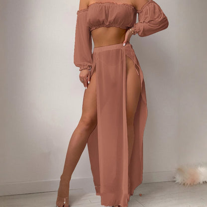 Dames Robe de Plage Élégante avec Design Sans Épaules et Fentes Latérales Profondes Chic und Stil