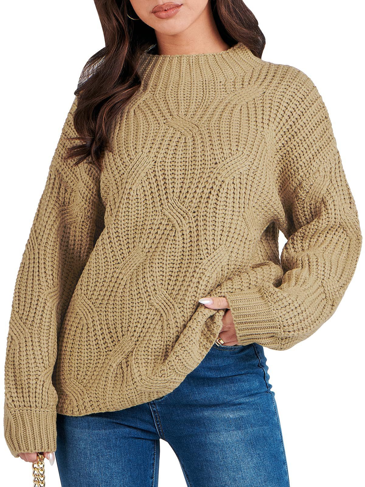 Dames gros pull en tricot avec motif en vagues extravagant et col haut Chic und Stil