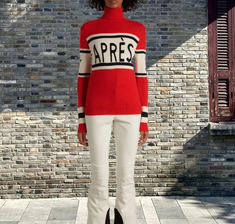 Dames pull-over en tricot à col montant et inscription remarquable Chic und Stil