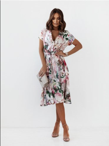 Femme Robe Midi Fleurie à Enveloppe Chic und Stil