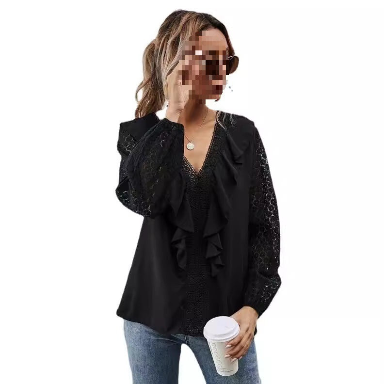 Blouse à volants pour femmes avec manches transparentes et délicats accents en dentelle Chic und Stil