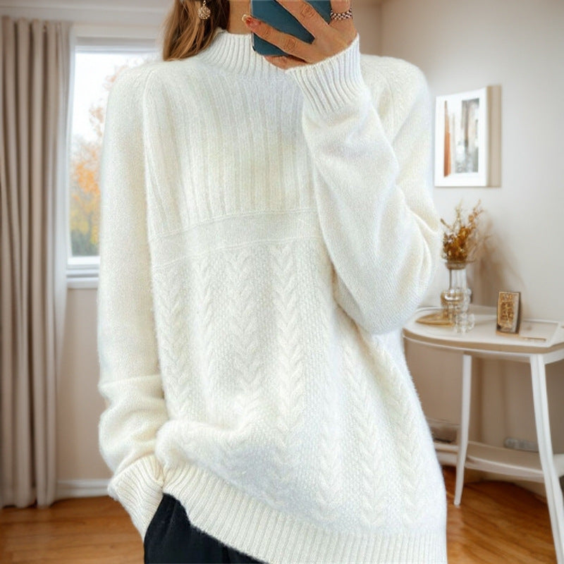 Pull en tricot pour femmes avec motif torsadé créatif et col montant Chic und Stil