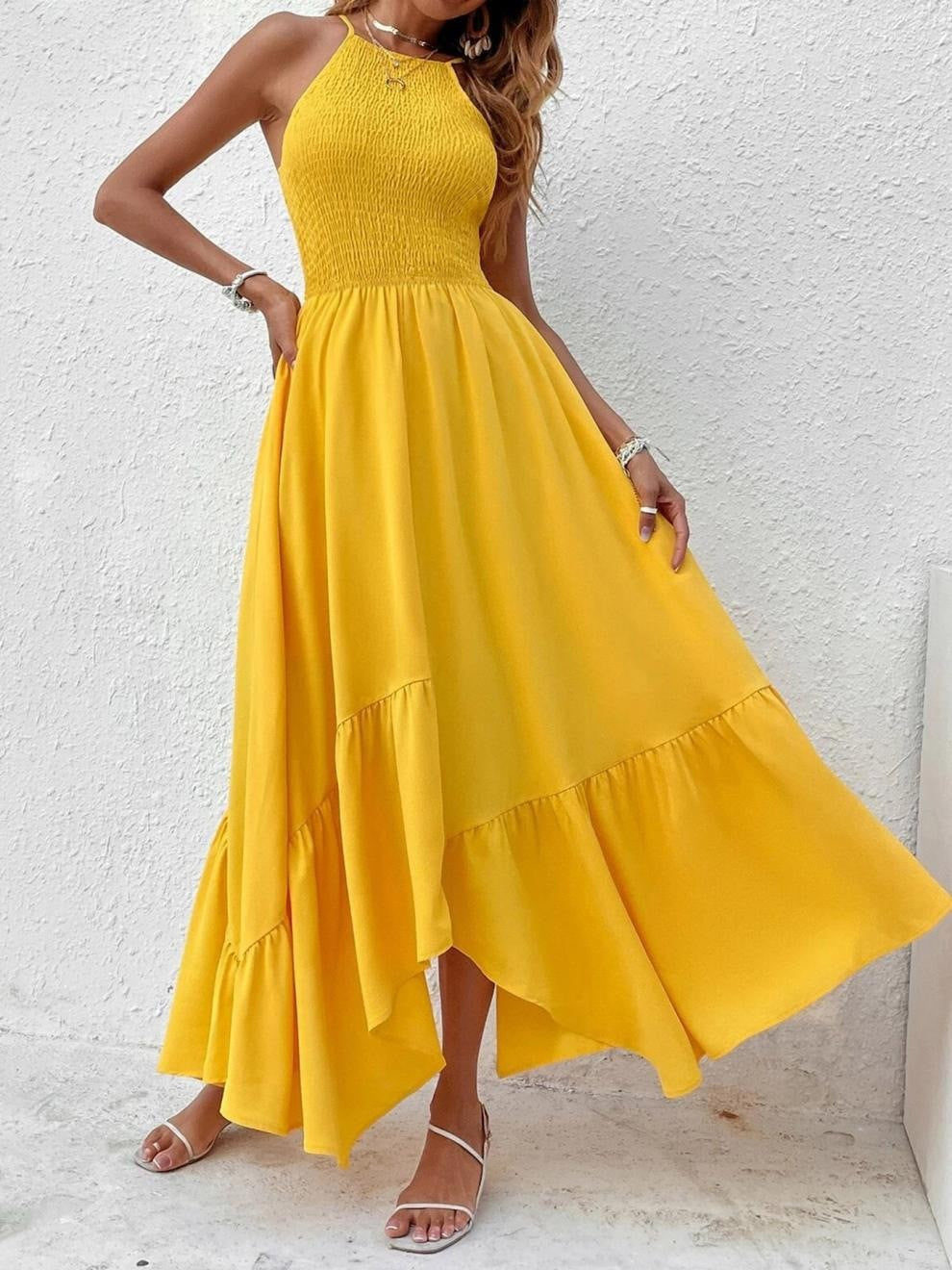 Dames Haut-Bas Dos Nu Robe Chic und Stil