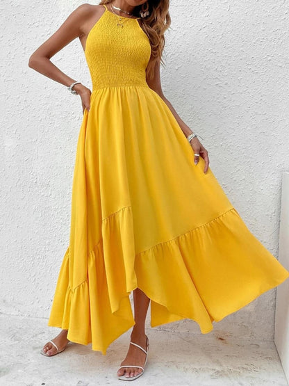 Dames Haut-Bas Dos Nu Robe Chic und Stil
