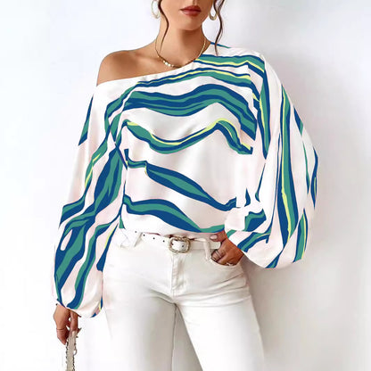 Blouse satin off-shoulder pour femmes avec manches bouffantes Chic und Stil