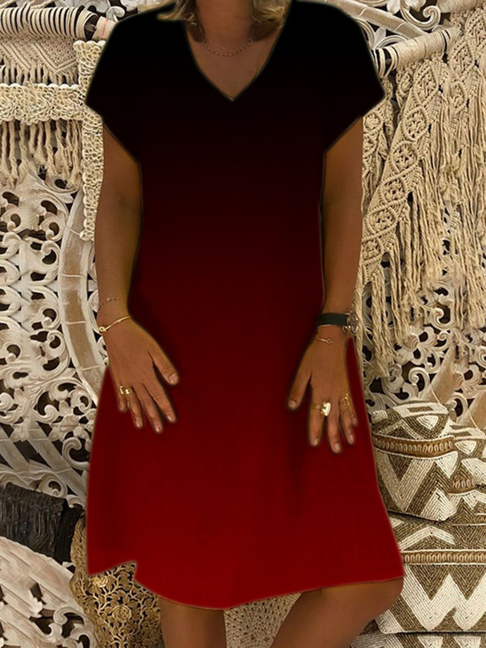 Dames loisirs robe shift col en V Chic und Stil