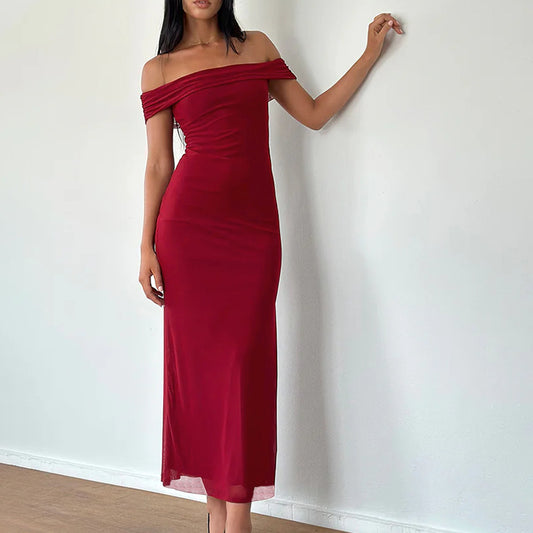 Robe Maxi Rüschen Off-Shoulder Chic und Stil pour Femme