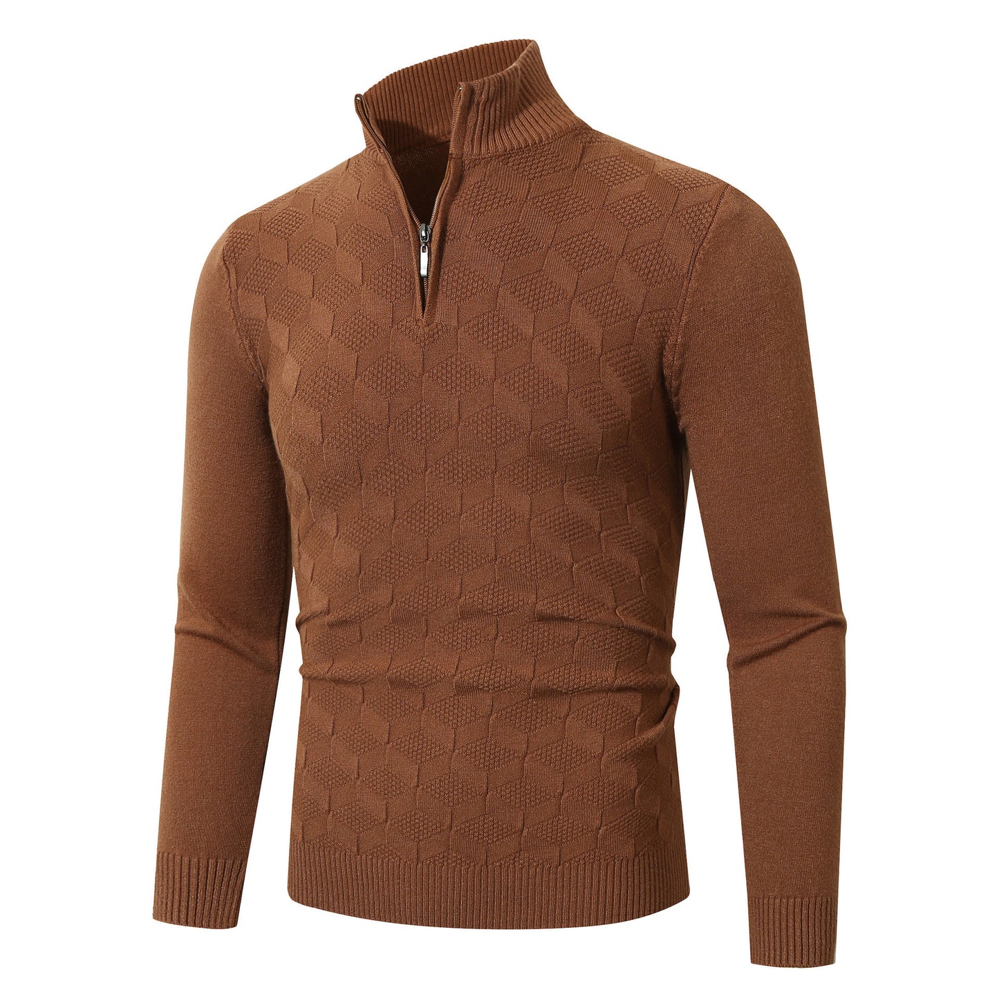 Casual knitted pullover for men with half-zip and textured pattern Chic und Stil