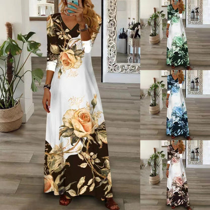 Robe maxi femme avec design floral et décolleté en V Chic und Stil
