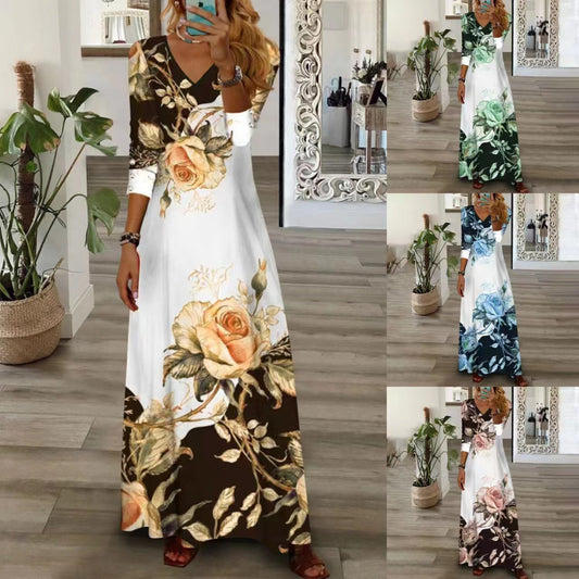 Robe maxi femme avec design floral et décolleté en V Chic und Stil