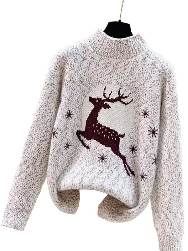 Pull en tricot pour femmes avec motif de renne festif et col montant Chic und Stil